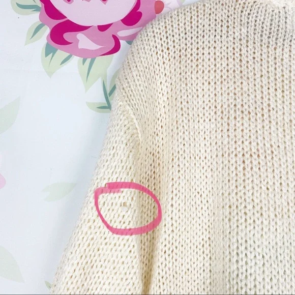 Vintage Ivory Print Chunky Knit Sweater L - Picture 6 of 6